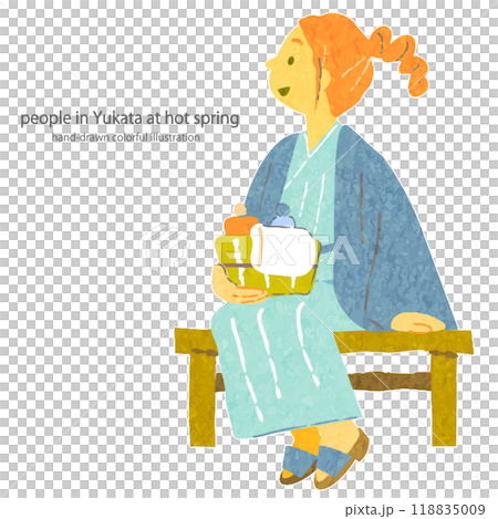 温泉客　お洒落でカラフルな手描き風イラスト 118835009