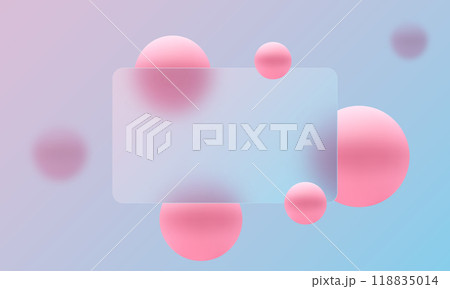 Glass morphism website landing page template. Presentation screen with glass overlay effect on gradient spheres. 118835014