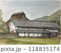 水彩で描いたかやぶき屋根の古民家 118835174