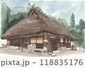 水彩で描いた合掌造りの家 118835176