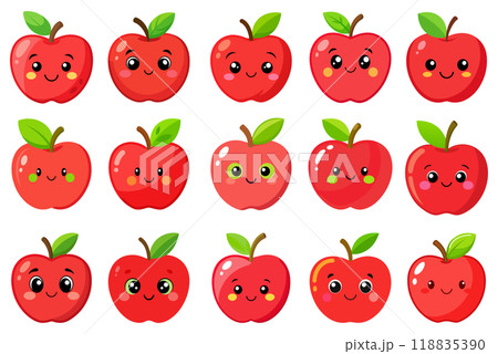 Cartoon Apple in kids drawing style, flat design simple shapes, isolated on white background 118835390