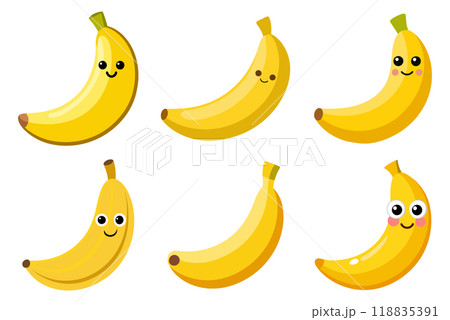 Cartoon Banana in kids drawing style, flat design simple shapes, isolated on white background 118835391