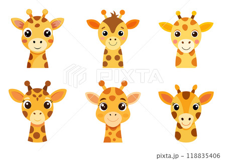Cartoon Giraffe Head in kids drawing style, flat design simple shapes, isolated on white background 118835406