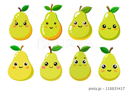 Cartoon Pear in kids drawing style, flat design simple shapes, isolated on white background 118835417