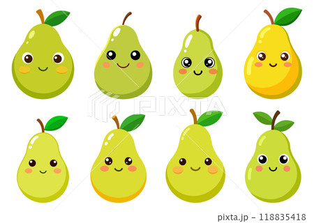 Cartoon Pear in kids drawing style, flat design simple shapes, isolated on white background 118835418
