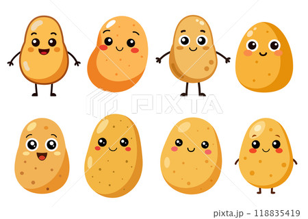Cartoon Potato in kids drawing style, flat design simple shapes, isolated on white background 118835419