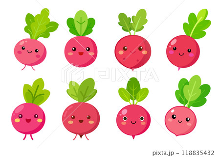 Cartoon Radish in kids drawing style, flat design simple shapes, isolated on white background 2 Cartoon Radish in kids drawing style, flat design simple shapes, isolated on white background 2 118835432
