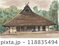 水彩で描いたかやぶき民家 118835494