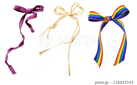 Set of different tipes wrapping bows isolated on white 118835543