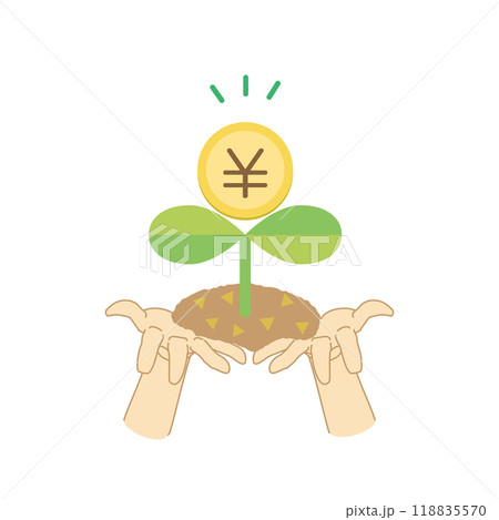 コインが乗っている新芽を持つ両手のカラーイラスト コインが乗っている新芽を持つ両手のカラーイラスト 118835570