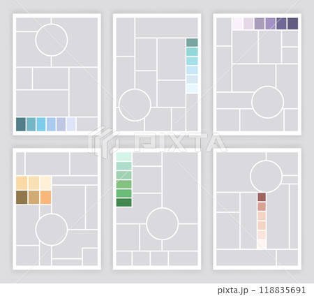 Photo collage template set. Album brandboard, set portfolio images. Mood board backgrounds. Mosaic picture frames. Gallery banners. Vector illustration Photo collage template set. Album brandboard, set portfolio images. Mood board backgrounds. Mosaic picture frames. Gallery banners. Vector illustration 118835691