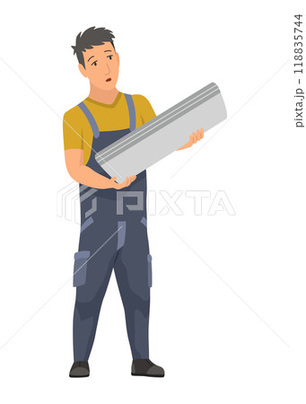 Air conditioner service technician working, flat vector illustration isolated on white background. Cooling system repair, cleaning, maintenance and installation. 118835744