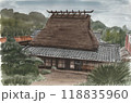 水彩で描いたかやぶきの家 118835960