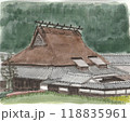 水彩で描いたかやぶきの家 118835961