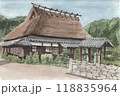 水彩画で描いた茅葺屋根の古民家 118835964