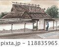 水彩画で描いた茅葺屋根の家 118835965