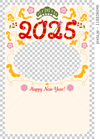 A cute and pop New Year's card with the number 2025 designed with a snake 118836046