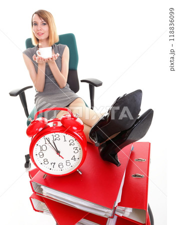 Woman work stoppage businesswoman relaxing legs up plenty of documents isolated Woman work stoppage businesswoman relaxing legs up plenty of documents isolated 118836099