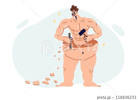 Man is interested in bodybuilding and building beautiful body with muscles and six-pack abs 118836231