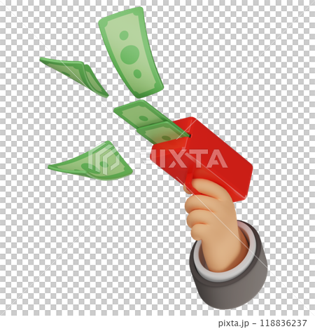 Money Gun Cash Cannon grab hand 3D graphics with money pouring out Money Gun Cash Cannon grab hand 3D graphics with money pouring out 118836237
