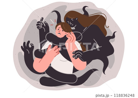 Panic attack in woman, become victim mental disorder in form of monster using strangulation Panic attack in woman, become victim mental disorder in form of monster using strangulation 118836248