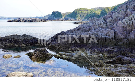 長崎県壱岐市の柱状節理が見える海岸 長崎県壱岐市の柱状節理が見える海岸 118837185