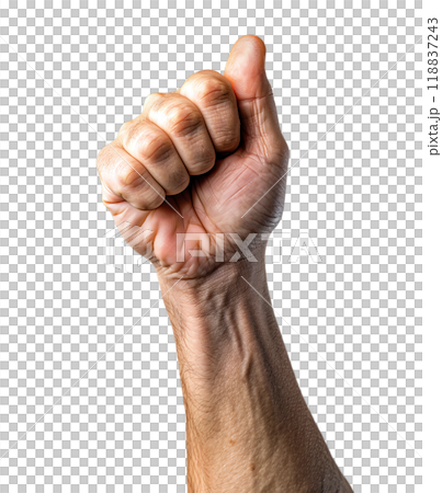 A clenched fist, isolated on a transparent background, symbolizes strength and determination. A clenched fist, isolated on a transparent background, symbolizes strength and determination. 118837243