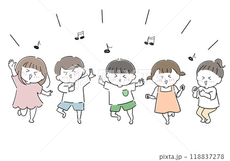 ダンスを楽しむ元気いっぱいの子どもたち（音符） 118837278