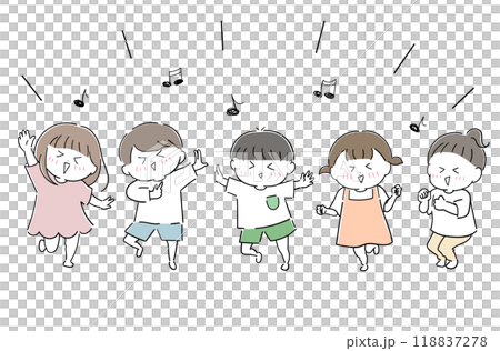 ダンスを楽しむ元気いっぱいの子どもたち（音符） 118837278