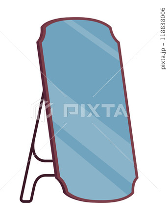 Home floor mirror icon with metal frame furniture. Hallway, bedroom interior design element. Full-length dressing room decor. Illustration isolated on white Home floor mirror icon with metal frame furniture. Hallway, bedroom interior design element. Full-length dressing room decor. Illustration isolated on white 118838006