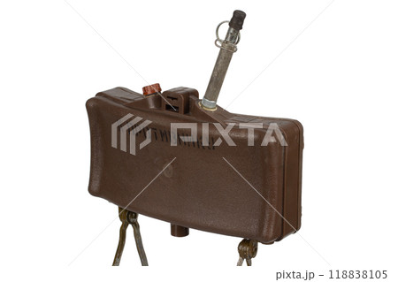 MON-50 soviet copy of American M18 Claymore anti-personnel mine with MUV series fuze. Text on russian - "Toward enemy". MON-50 soviet copy of American M18 Claymore anti-personnel mine with MUV series fuze. Text on russian - "Toward enemy". 118838105