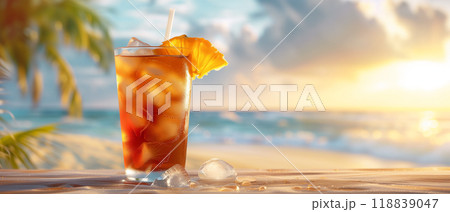 Delicious long island iced tea cocktail on tropical beach with copy space 118839047