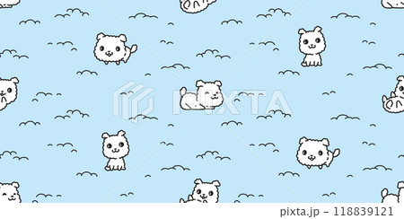 dog seamless pattern fluffy puppy snow cartoon vector doodle cairn terrier cocker spaniel poodle yorkshire terrier pet tile background gift wrapping paper repeat wallpaper illustration scarf isolated  118839121