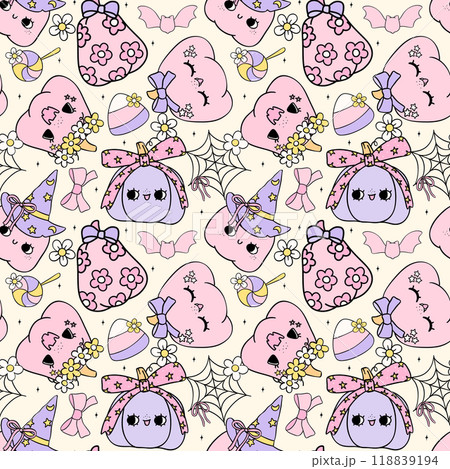 Retro Pink Pastel Halloween Pumpkins Seamless Pattern purple Coquette Spooky Cute Cartoon repeat design isolated on background Retro Pink Pastel Halloween Pumpkins Seamless Pattern purple Coquette Spooky Cute Cartoon repeat design isolated on background 118839194