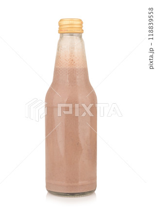 Soy milk bottle chocolate isolated on white background bottom 118839558