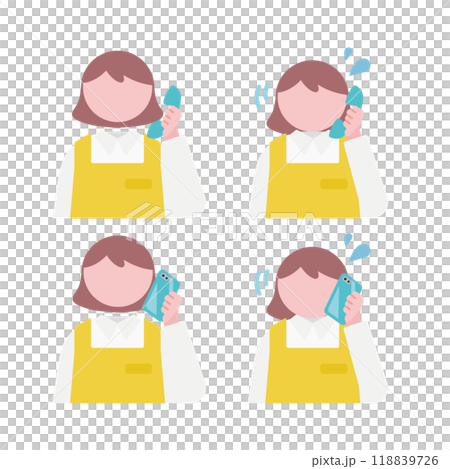 Illustration set of a female store clerk making a phone call 118839726