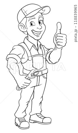 Mechanic Plumber Cartoon Wrench Spanner Handyman Mechanic Plumber Cartoon Wrench Spanner Handyman 118839965