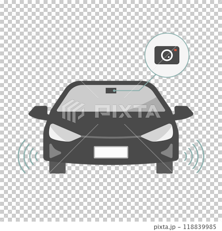 Icon of advanced safety car equipped with self-driving and security features 118839985