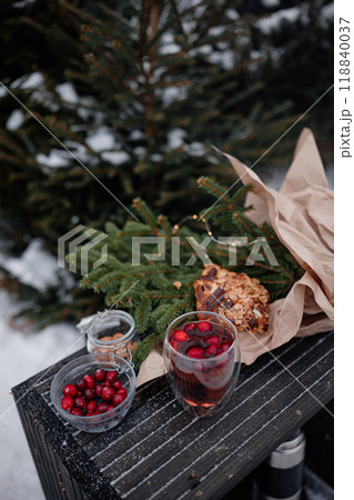 Fresh cranberry tea outdoors winter time Fresh cranberry tea outdoors winter time 118840037