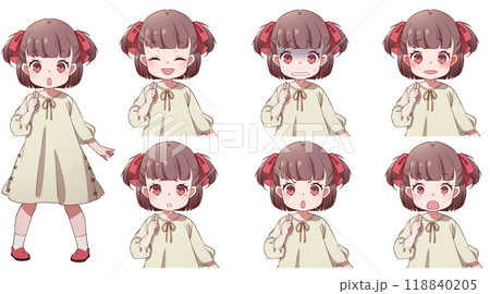 アニメ風ファンタジー世界にいそうな少女全身立ち絵と上半身表情差分 118840205