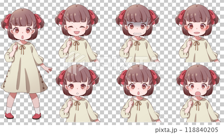 アニメ風ファンタジー世界にいそうな少女全身立ち絵と上半身表情差分 118840205