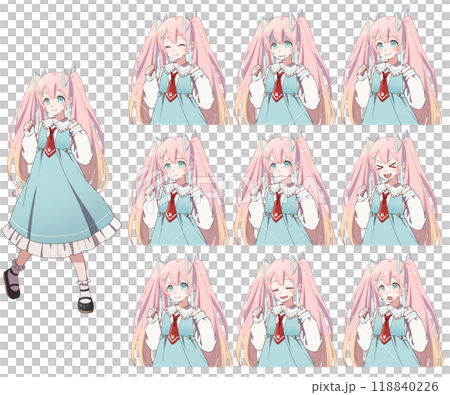 Cute anime-style one-piece girl with upper body facial expression difference 118840226