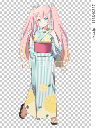 Full-body portrait of a cute anime-style yukata girl 118840227