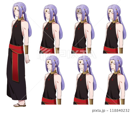 アニメ風ファンタジー世界の青年魔法使い全身立ち絵と上半身表情差分 118840232