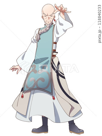 Full-body portrait of an old man monk in an - Stock
