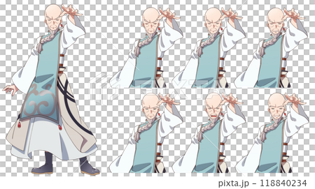 Anime-style fantasy world grandfather monk full body standing picture and upper body facial expression difference Anime-style fantasy world grandfather monk full body standing picture and upper body facial expression difference 118840234