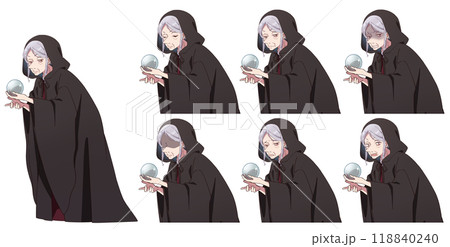 アニメ風占い師のおばあさん全身立ち絵と上半身表情差分 118840240