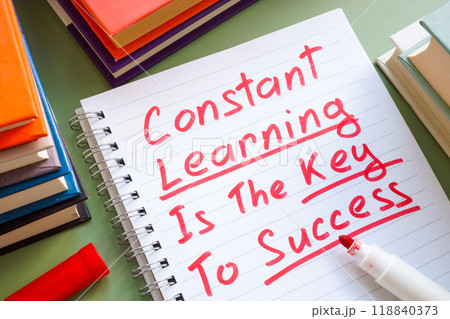 Notebook with constant learning is the key to success. Personal growth and continuous education. Notebook with constant learning is the key to success. Personal growth and continuous education. 118840373