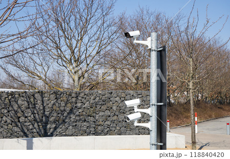 Surveillance camera installed on the street. Protection and security concept. 118840420