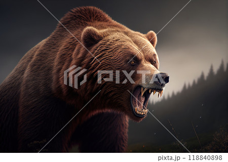 Grizzly Roaring a Warning - Generative AI Grizzly Roaring a Warning - Generative AI 118840898